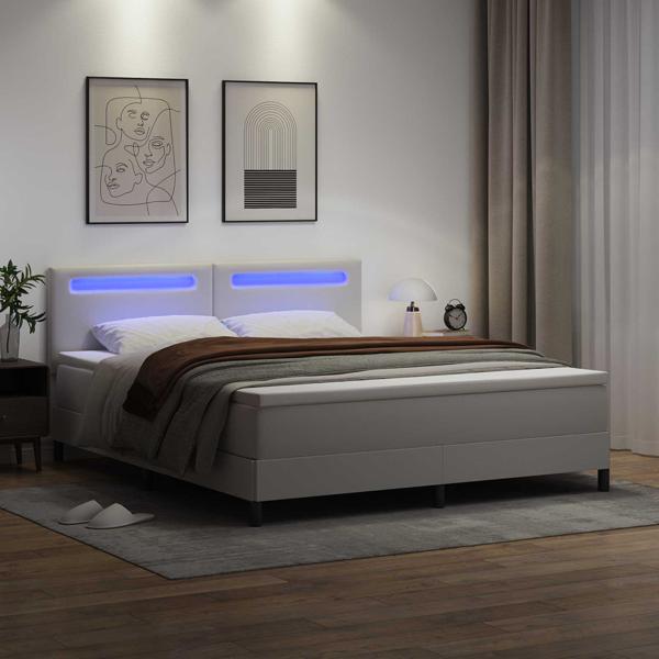 Boxspringbett mit Matratze Weiß 180 x 200 cm Kunstleder