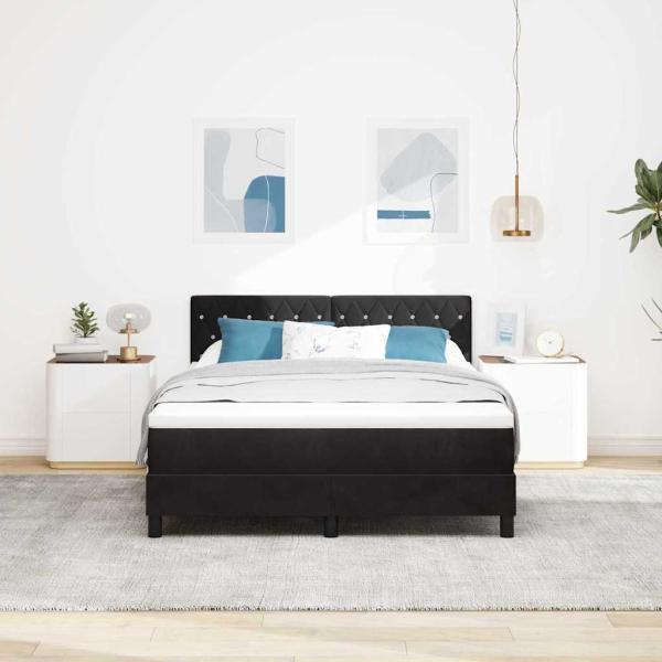 Boxspringbett mit Matratze Schwarz 160 x 200 cm Samt