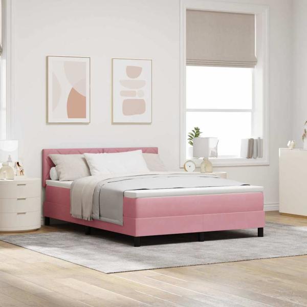 ARDEBO.de - Boxspringbett mit Kopfteil Rosa 140 x 200 cm Samt