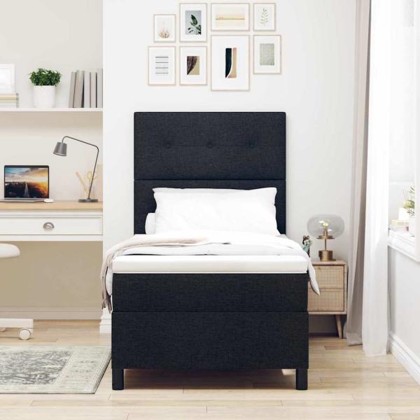 Boxspringbett mit Kopfteil Schwarz 100 x 200 cm Stoff