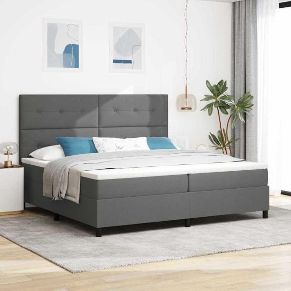 ARDEBO.de - Boxspringbett mit Kopfteil Dunkelgrau 200 x 200 cm Stoff