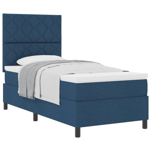 Boxspringbett mit Kopfteil Blau 90 x 200 cm Stoff