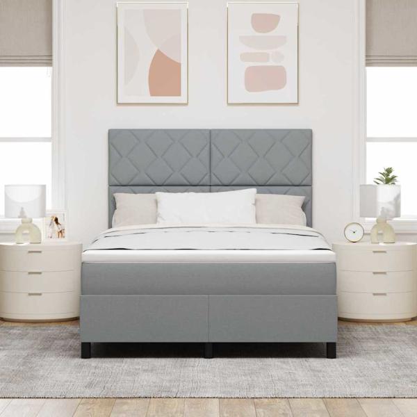 Boxspringbett mit Kopfteil Hellgrau 140 x 190 cm Stoff