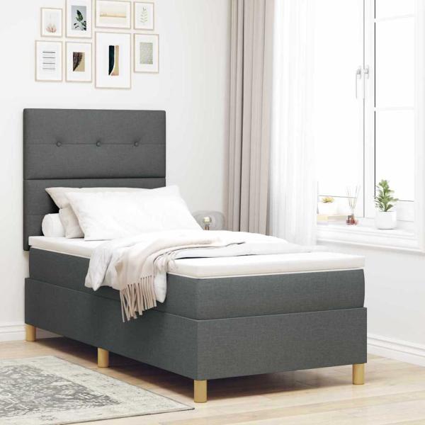 ARDEBO.de - Boxspringbett mit Kopfteil Dunkelgrau 90 x 200 cm Stoff