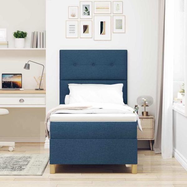 Boxspringbett mit Kopfteil Blau 90 x 200 cm Stoff