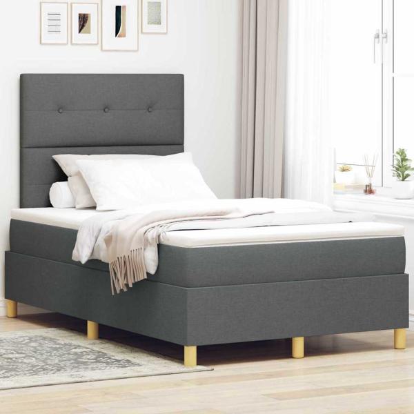 ARDEBO.de - Boxspringbett mit Kopfteil Dunkelgrau 120 x 200 cm Stoff