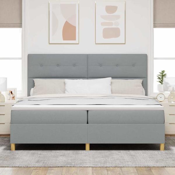 Boxspringbett mit Kopfteil Hellgrau 200 x 200 cm Stoff