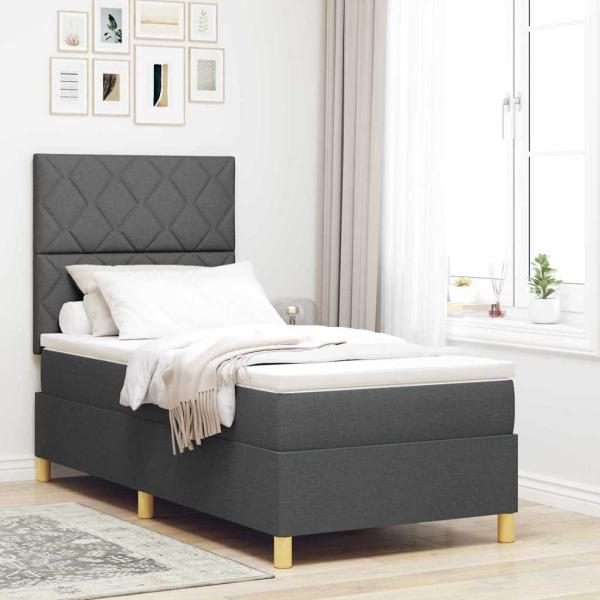 ARDEBO.de - Boxspringbett mit Kopfteil Dunkelgrau 90 x 190 cm Stoff