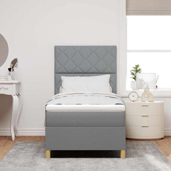 Boxspringbett mit Kopfteil Hellgrau 90 x 200 cm Stoff