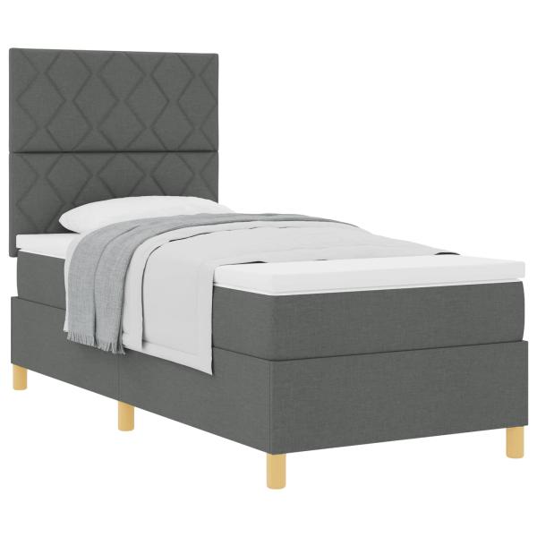 Boxspringbett mit Kopfteil Dunkelgrau 90 x 200 cm Stoff