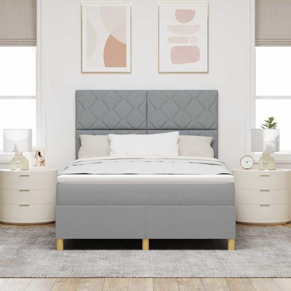 Boxspringbett mit Kopfteil Hellgrau 140 x 190 cm Stoff