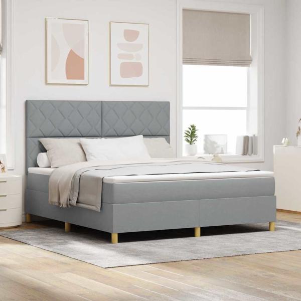 ARDEBO.de - Boxspringbett mit Kopfteil Hellgrau 180 x 200 cm Stoff