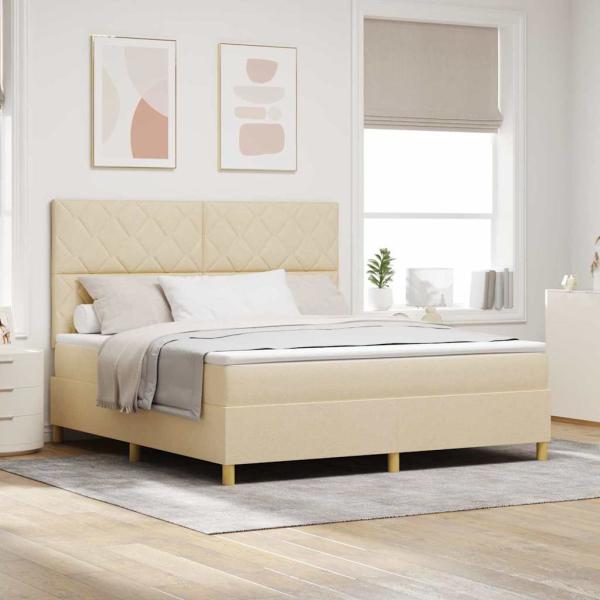 ARDEBO.de - Boxspringbett mit Kopfteil Creme 180 x 200 cm Stoff