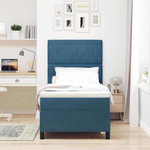Boxspringbett mit Matratze Dunkelblau 100 x 200 cm Samt