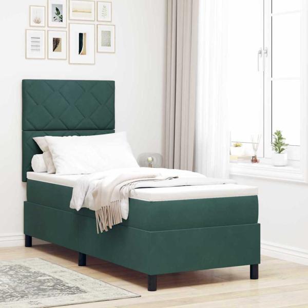 ARDEBO.de - Boxspringbett mit Kopfteil Dunkelgrün 80 x 200 cm Samt