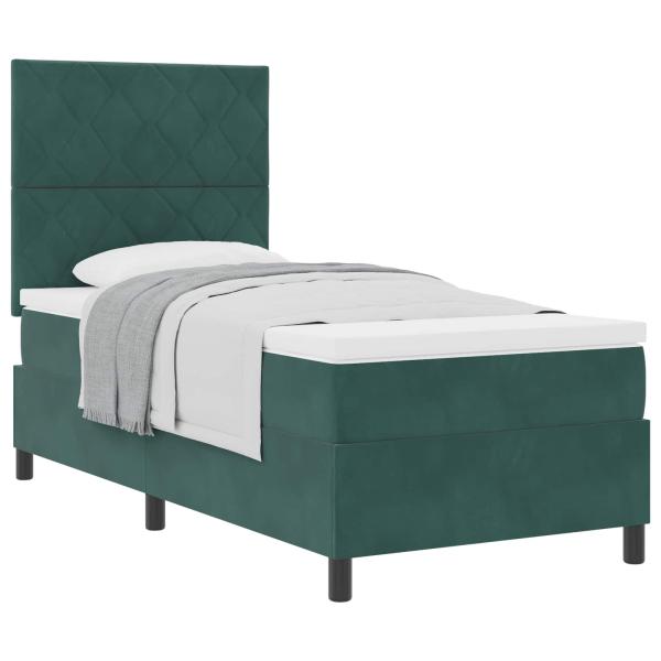 Boxspringbett mit Kopfteil Dunkelgrün 90 x 190 cm Samt