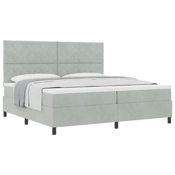 Boxspringbett mit Kopfteil Hellgrau 200 x 200 cm Samt
