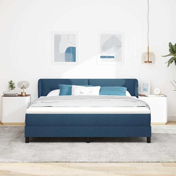 Boxspringbett mit Kopfteil Blau 180 x 200 cm Stoff