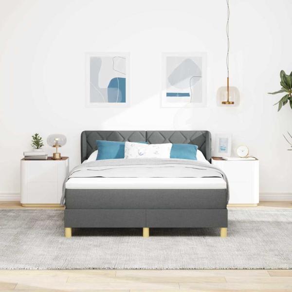 Boxspringbett mit Kopfteil Dunkelgrau 140 x 190 cm Stoff