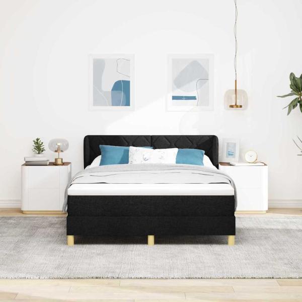 Boxspringbett mit Kopfteil Schwarz 140 x 190 cm Stoff