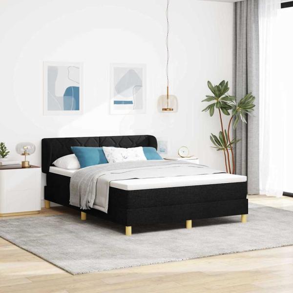 ARDEBO.de - Boxspringbett mit Kopfteil Schwarz 140 x 200 cm Stoff