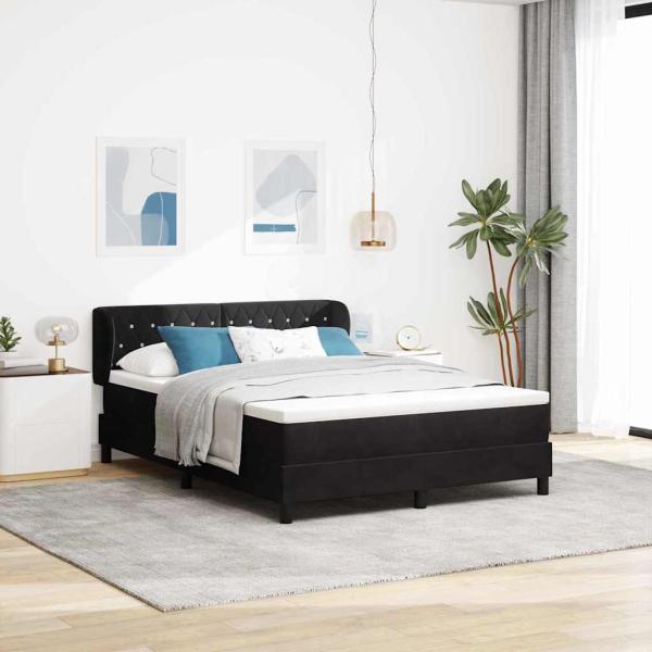 ARDEBO.de - Boxspringbett mit Kopfteil Schwarz 140 x 200 cm Samt