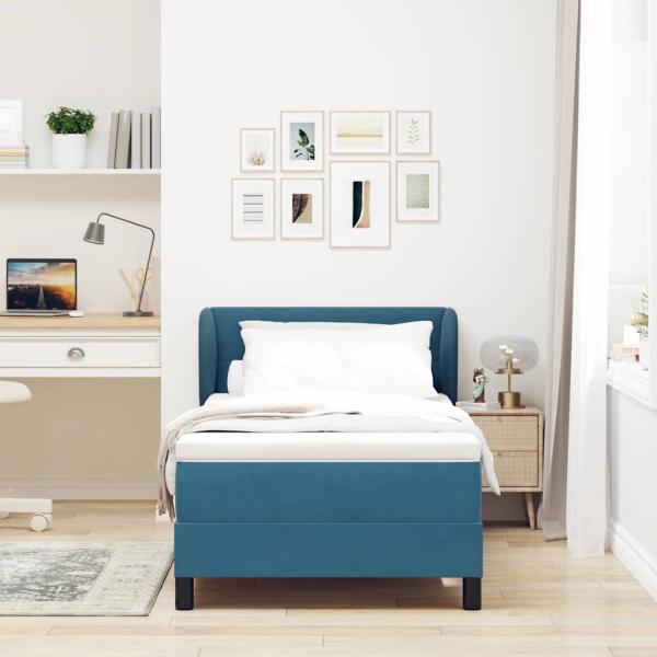 Boxspringbett mit Kopfteil Dunkelblau 100 x 200 cm Samt