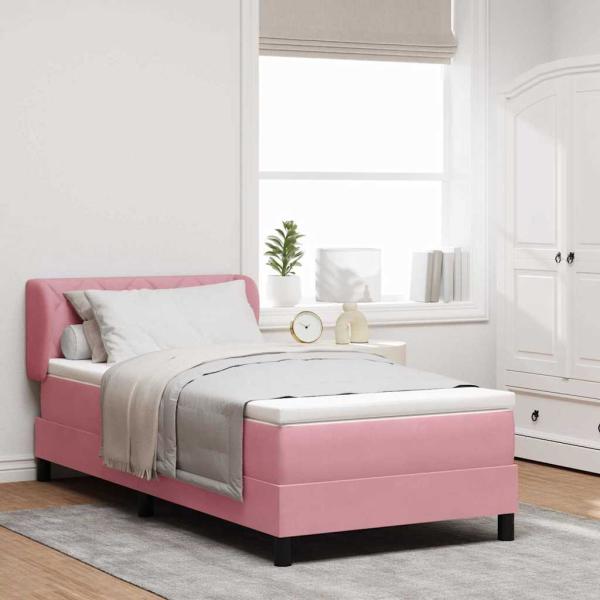 ARDEBO.de - Boxspringbett mit Kissen mit Kopfteil Rosa 100 x 200 cm Samt