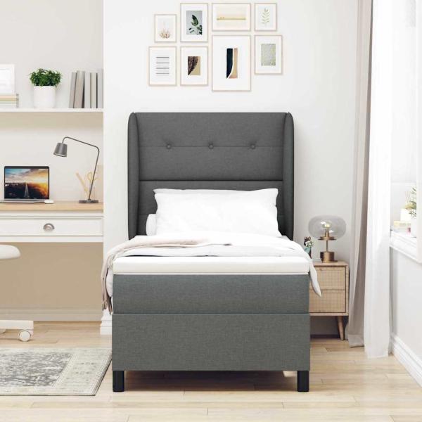 Boxspringbett mit Kopfteil Dunkelgrau 90 x 190 cm Stoff