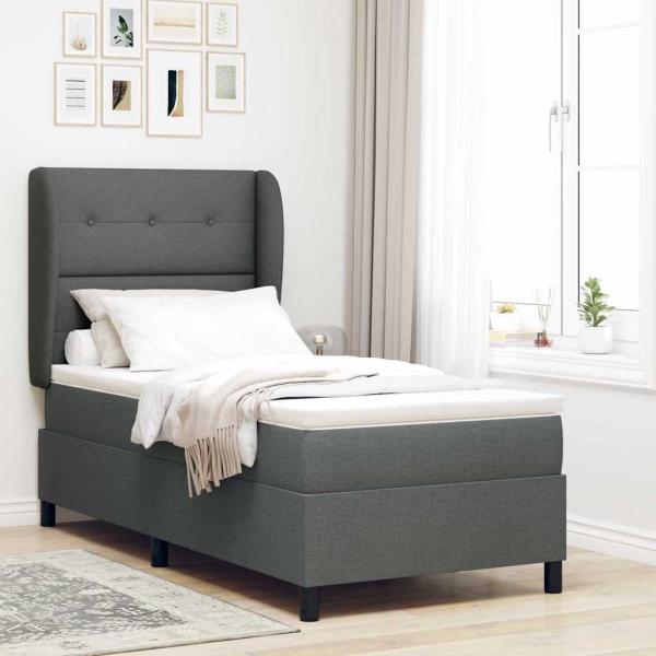 ARDEBO.de - Boxspringbett mit Kopfteil Dunkelgrau 90 x 200 cm Stoff
