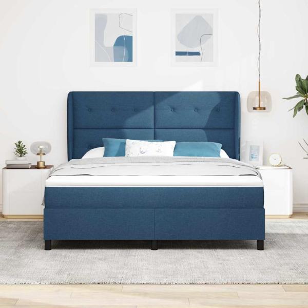 Boxspringbett mit Kopfteil Blau 180 x 200 cm Stoff