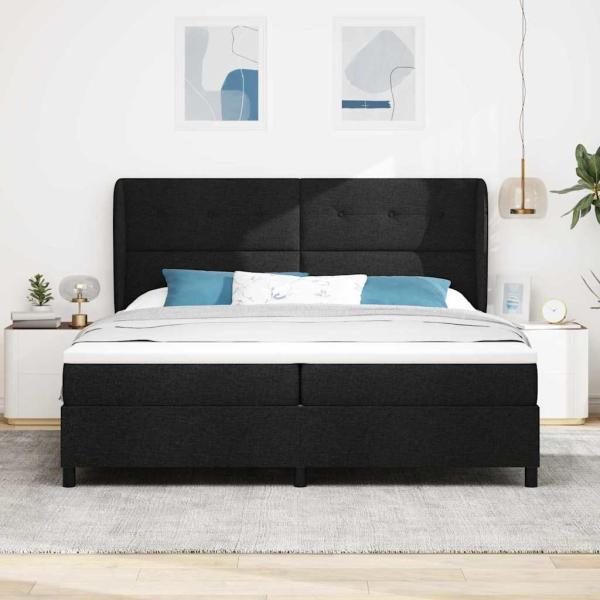 Boxspringbett mit Kopfteil Schwarz 200 x 200 cm Stoff