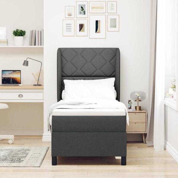Boxspringbett mit Kopfteil Dunkelgrau 80 x 200 cm Stoff