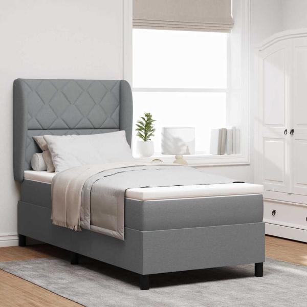 ARDEBO.de - Boxspringbett mit Kopfteil Hellgrau 90 x 190 cm Stoff