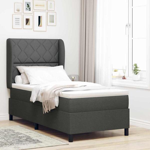 ARDEBO.de - Boxspringbett mit Kopfteil Dunkelgrau 100 x 200 cm Stoff