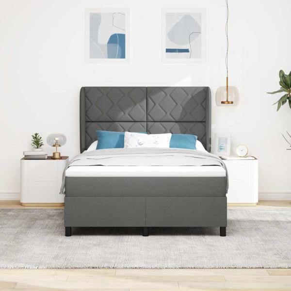 Boxspringbett mit Kopfteil Dunkelgrau 140 x 200 cm Stoff