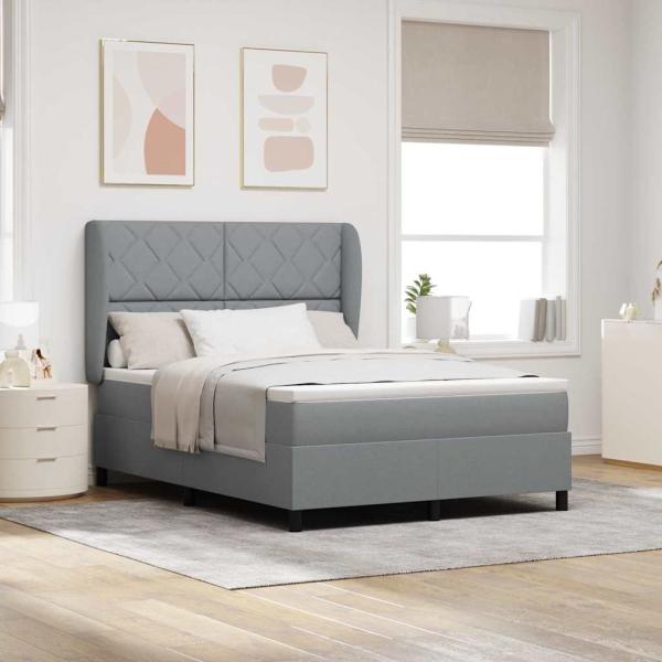 ARDEBO.de - Boxspringbett mit Kopfteil Hellgrau 160 x 200 cm Stoff