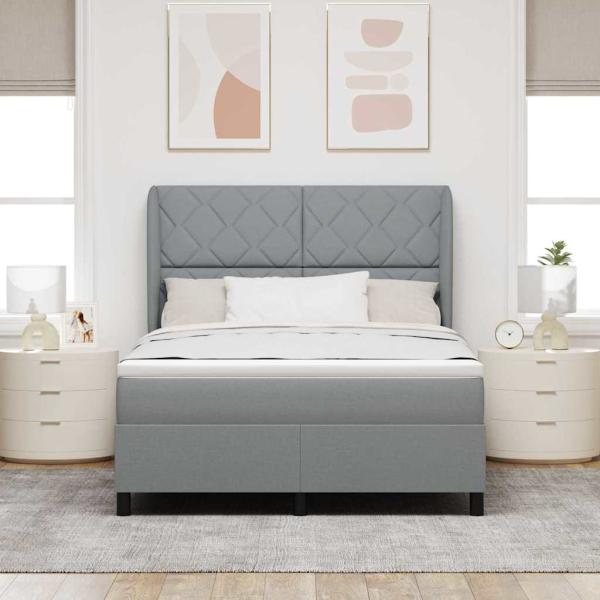 Boxspringbett mit Kopfteil Hellgrau 160 x 200 cm Stoff