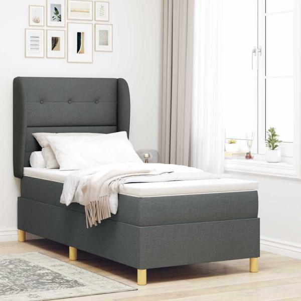 ARDEBO.de - Boxspringbett mit Kopfteil Dunkelgrau 190 x 90 cm Stoff