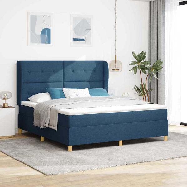 ARDEBO.de - Boxspringbett mit Kopfteil Blau 200 x 180 cm Stoff