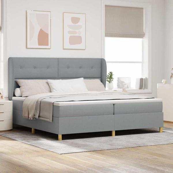 ARDEBO.de - Boxspringbett mit Kopfteil Hellgrau 200 x 200 cm Stoff