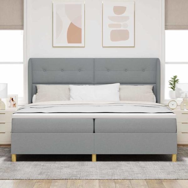 Boxspringbett mit Kopfteil Hellgrau 200 x 200 cm Stoff