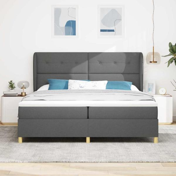 Boxspringbett mit Kopfteil Dunkelgrau 200 x 200 cm Stoff