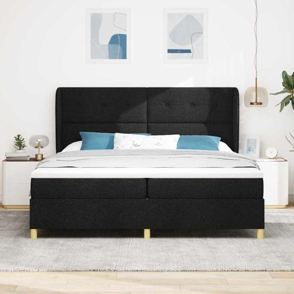 Boxspringbett mit Kopfteil Schwarz 200 x 200 cm Stoff