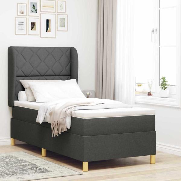 ARDEBO.de - Boxspringbett mit Kopfteil Dunkelgrau 190 x 90 cm Stoff
