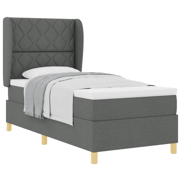 Boxspringbett mit Kopfteil Dunkelgrau 190 x 90 cm Stoff