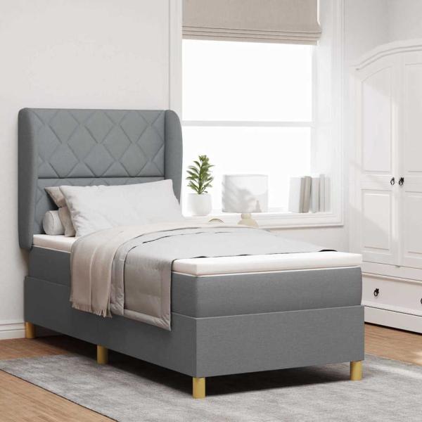 ARDEBO.de - Boxspringbett mit Kopfteil Hellgrau 200 x 90 cm Stoff