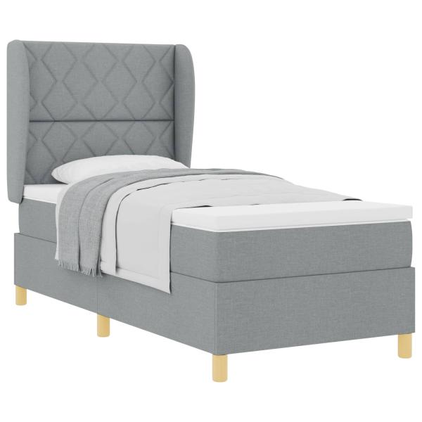 Boxspringbett mit Kopfteil Hellgrau 200 x 90 cm Stoff
