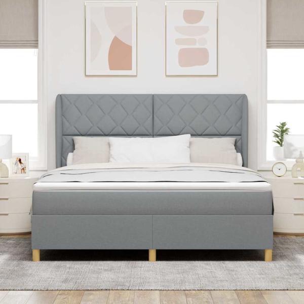 Boxspringbett mit Kopfteil Hellgrau 200 x 180 cm Stoff