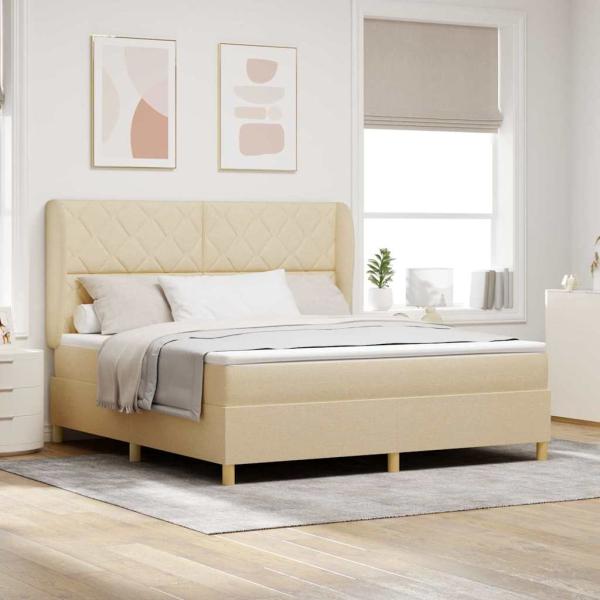 ARDEBO.de - Boxspringbett mit Kopfteil Creme 200 x 180 cm Stoff